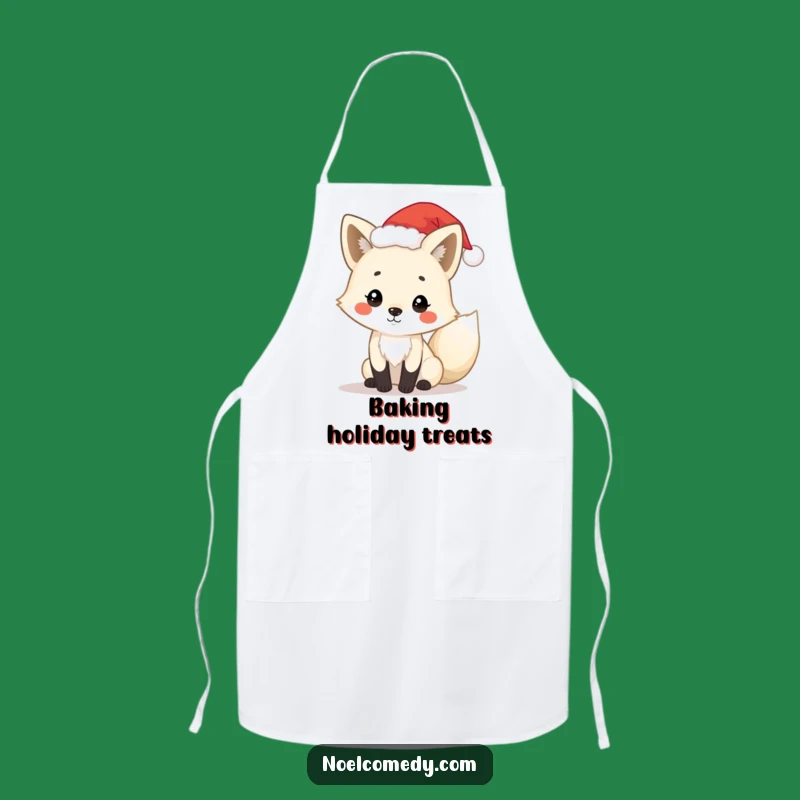 Funny Arctic Fox Apron: Santa Hat Fox, Holiday Kitchen Apron, Chef's Funny Gift