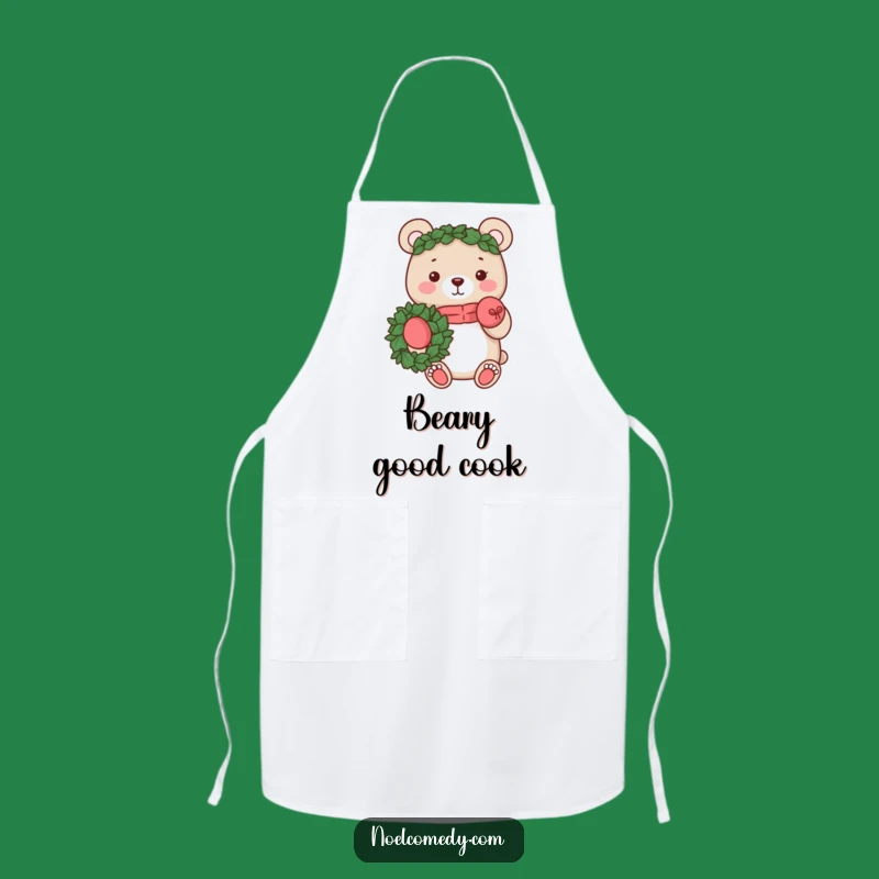 Funny Bear Wreath Apron: Cook with charm in this woodland character apron, a perfect funny gift.