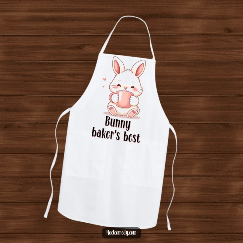 Funny Apron: A fluffy bunny holding a warm mug, ready to add cozy charm and humor to any cooking task.