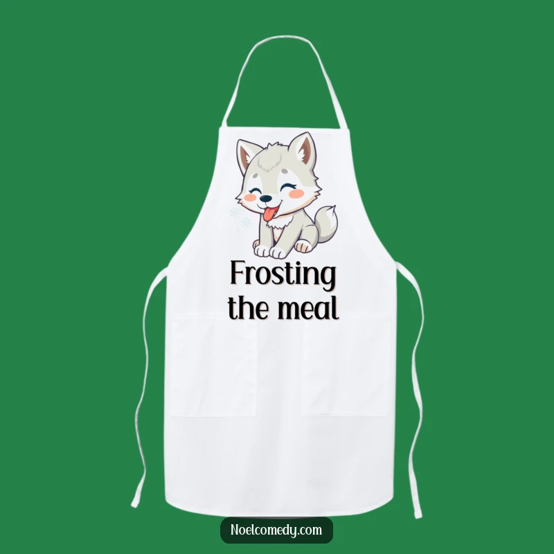 Funny Wolf Pup Snowflakes Apron: Playful Pup's Kitchen Wear for a Chef Gift