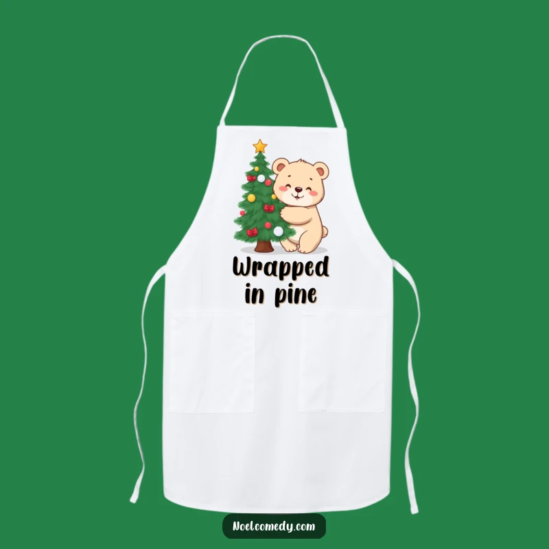 Funny Bear Hugging Tree Apron: Cute Cub's Festive Kitchen Wear for a Chef Gift
