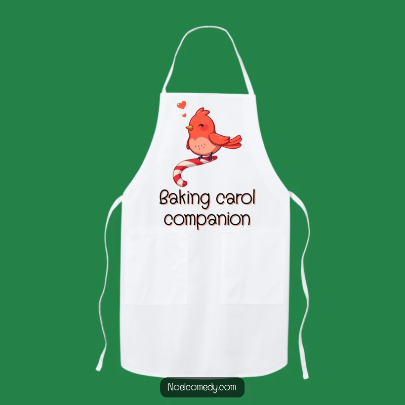 Funny Red Bird Apron: Merry Candy Cane Singer, Festive Kitchen Gift