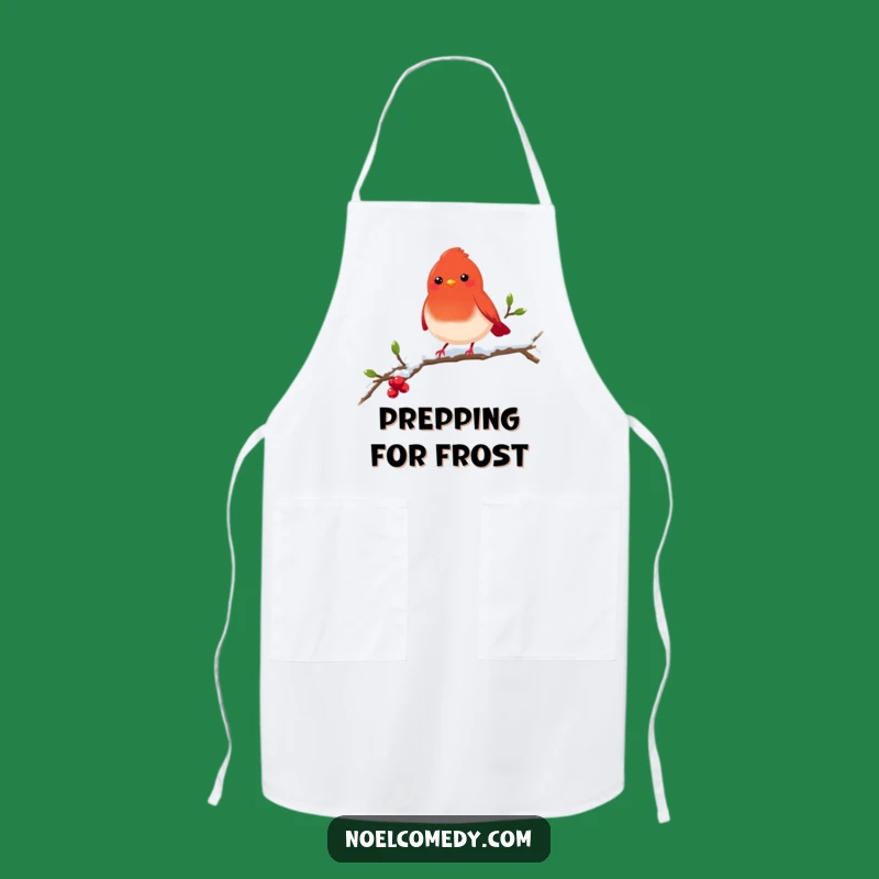 Funny Robin Apron: Cheerful Bird on Snowy Branch Kitchen Apron, Chef's Funny Gift
