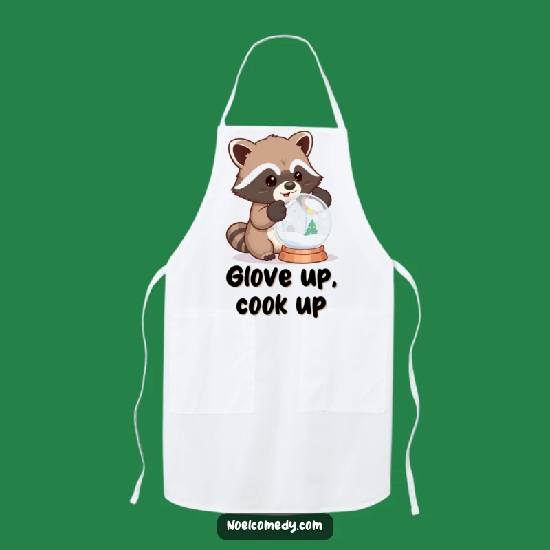 Funny Raccoon Snow Globe Apron - Cook Up Winter Fun in Style