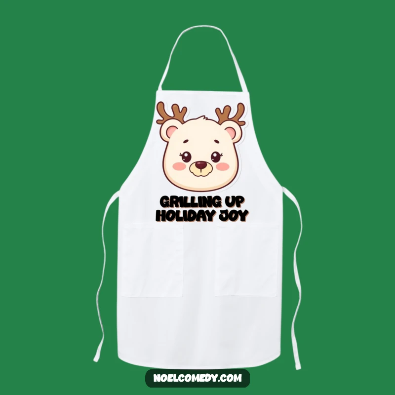 Funny Bear Reindeer Apron, Holiday Chef Gift, Smiling Kitchen Wear