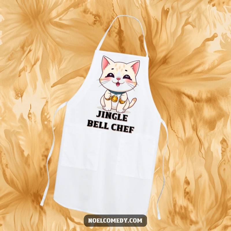 Funny Apron: A giggling cat wearing tiny jingle bells, ready to add playful charm and humor to any cooking task.