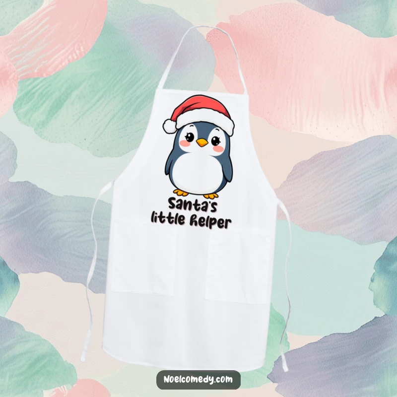 Funny Apron: A smiling penguin in a Santa hat, ready for holiday cooking and bringing festive humor to the kitchen.