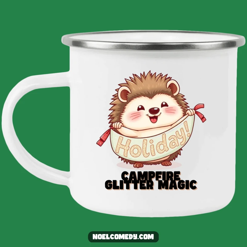 Funny Hedgehog Camping Mug: Glittery Holiday Cheer