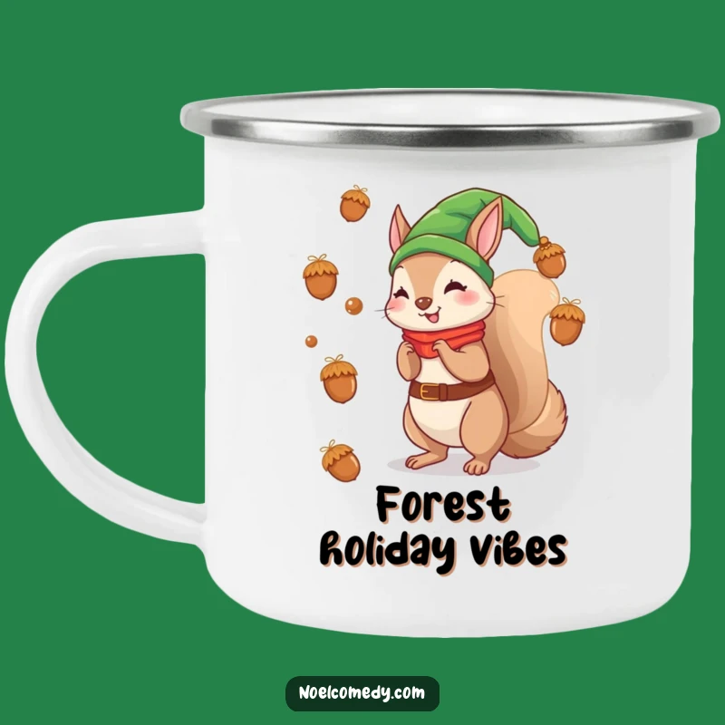 Funny Elf Squirrel Camping Mug: Holiday Drinkware, Playful Acorn Toss Gift