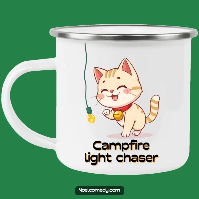 Funny Cat Christmas Camping Mug: Smiling Chase Adventure