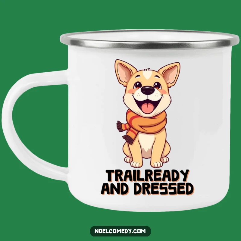 Funny Excited Dog Festive Scarf Camping Mug - Durable, Hilarious Outdoor Gift
