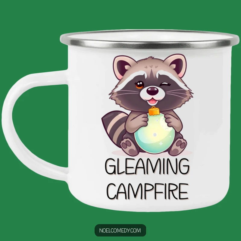 Funny Winking Raccoon Ornament Camping Mug: Rustic Critter's Holiday Drinkware for an Outdoor Gift