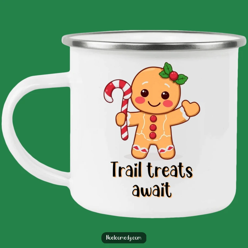 Durable Funny Gingerbread Man Camping Mug: Festive Character Waving Candy Cane, Outdoor Holiday Spirit