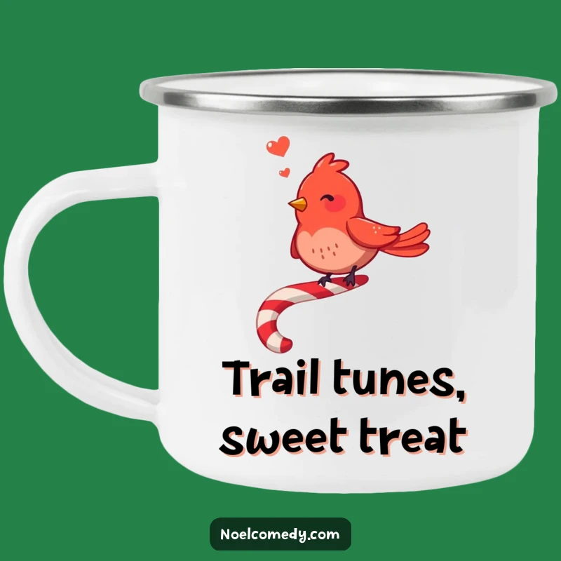 Funny Red Bird Camping Mug: Merry Candy Cane Singer, Outdoor Holiday Gift