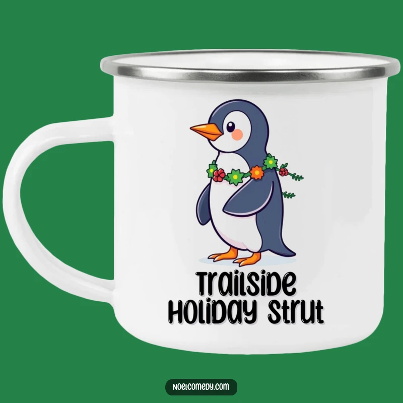 Funny Penguin Camping Mug: Festive Strut for Outdoor Cheer