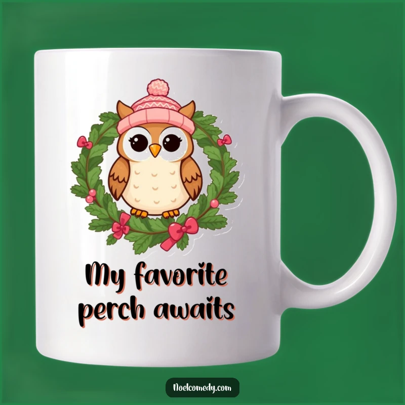 Funny Cheerful Owl Knitted Cap Wreath Mug - Perfect Whimsical Gift