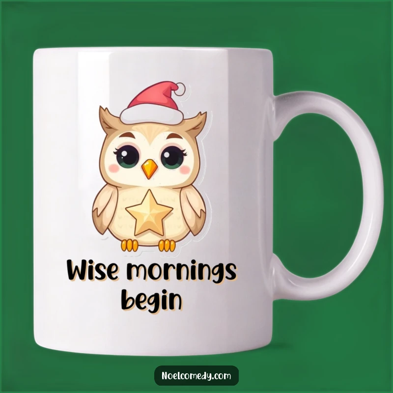 Funny Owl Star Mug: Festive Hat Delight, Magical Holiday Gift for Owl Lovers
