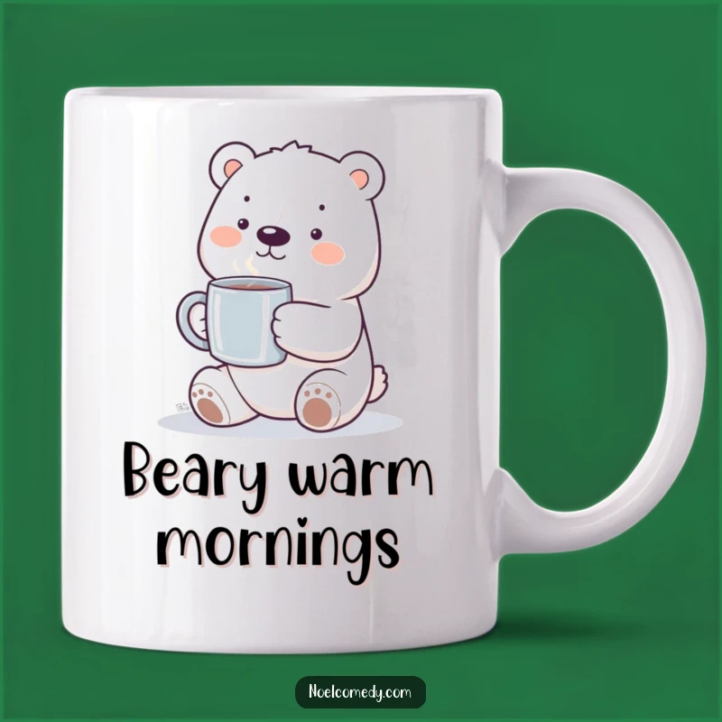Funny Polar Bear Mug: Smiling Bear with Steaming Mug, Cozy Funny Gift