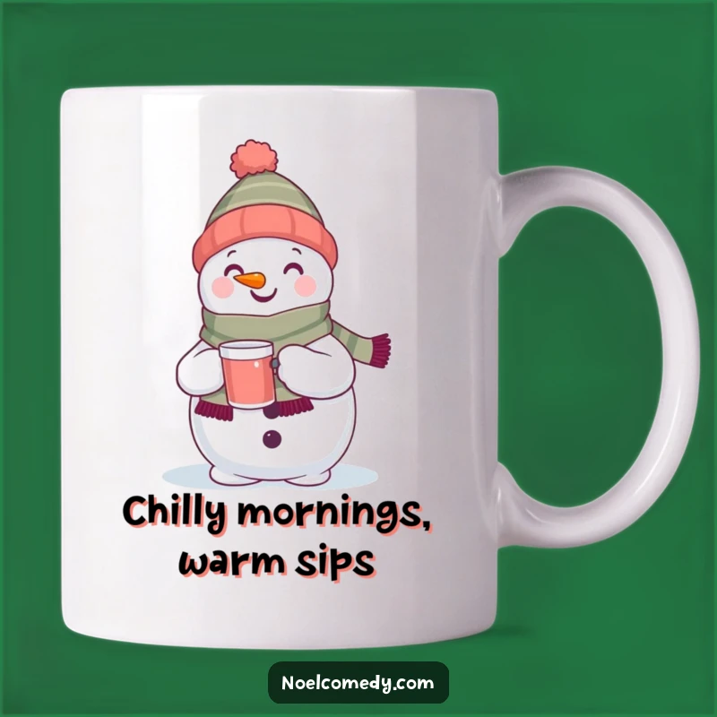 Funny Snowman Mug: Delighted winter character with scarf, a perfect funny gift for the holidays.