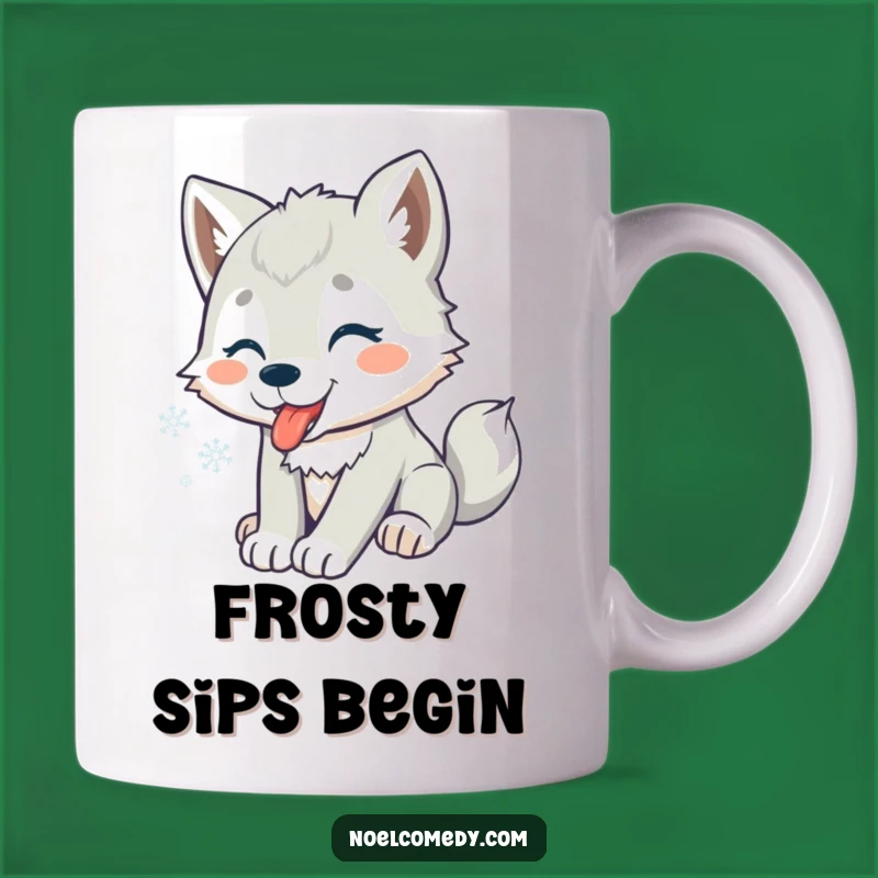 Funny Wolf Pup Snowflakes Mug: Playful Pup's Winter Joy for a Cozy Gift