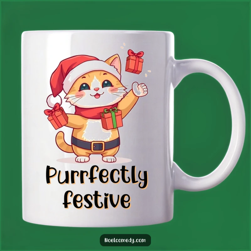 Funny Santa Cat Mug: Juggling Gifts with Holiday Cheer, Perfect Funny Gift