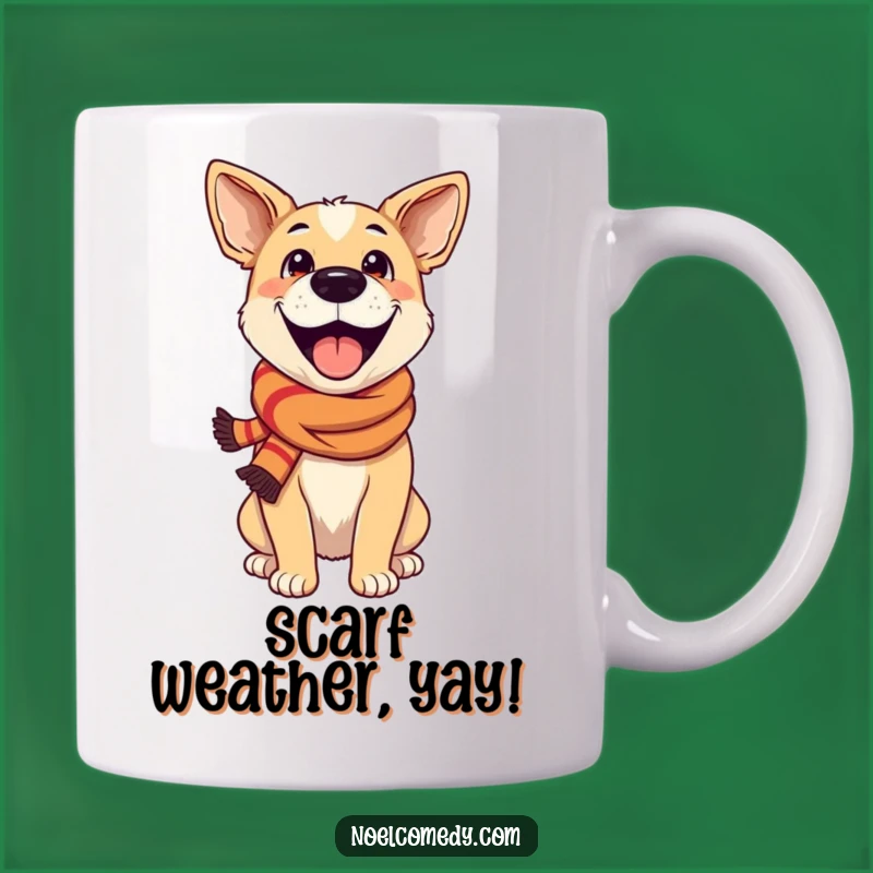 Funny Excited Dog Festive Scarf Mug - Hilarious Gift for Happy Dog Lovers