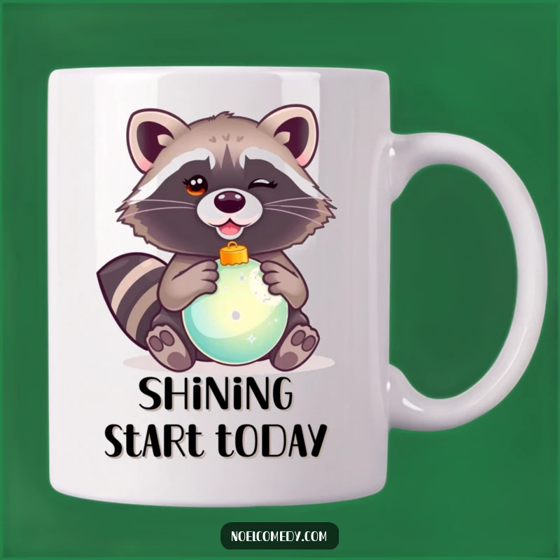 Funny Winking Raccoon Ornament Mug: Mischievous Critter's Holiday Charm for a Fun Gift
