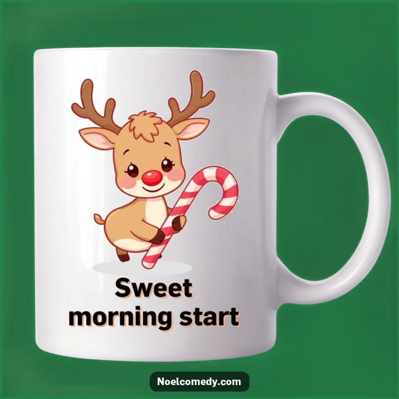 Funny Playful Reindeer Candy Cane Mug: Whimsical Holiday Fun Gift