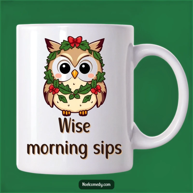Funny Owl Mug: Curious Character in Festive Wreath, Perfect Holiday Gift