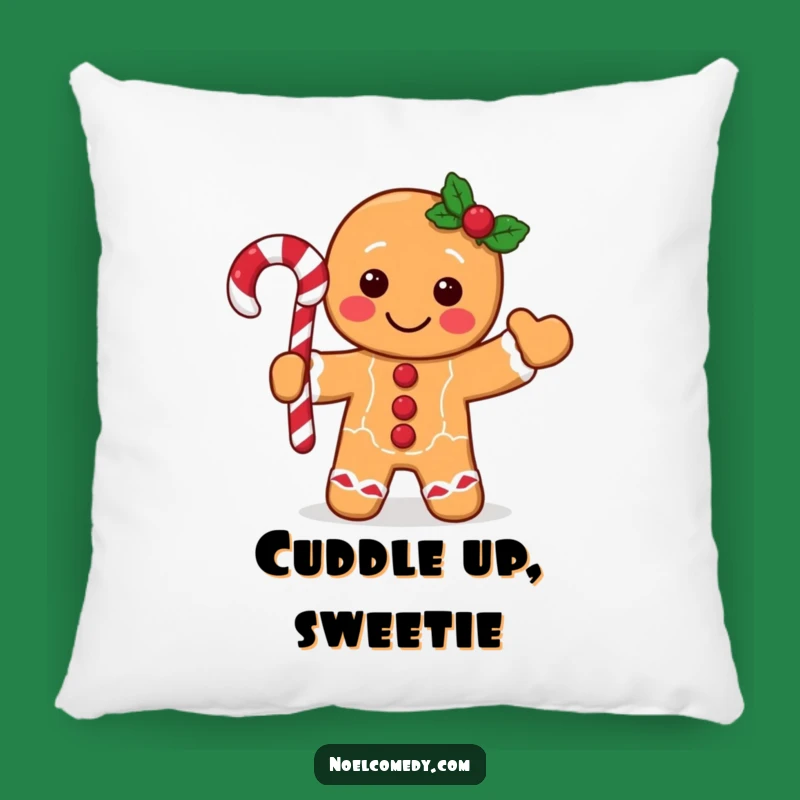 Comfortable Funny Gingerbread Man Pillow: Festive Character Waving Candy Cane, Cozy Holiday Decor