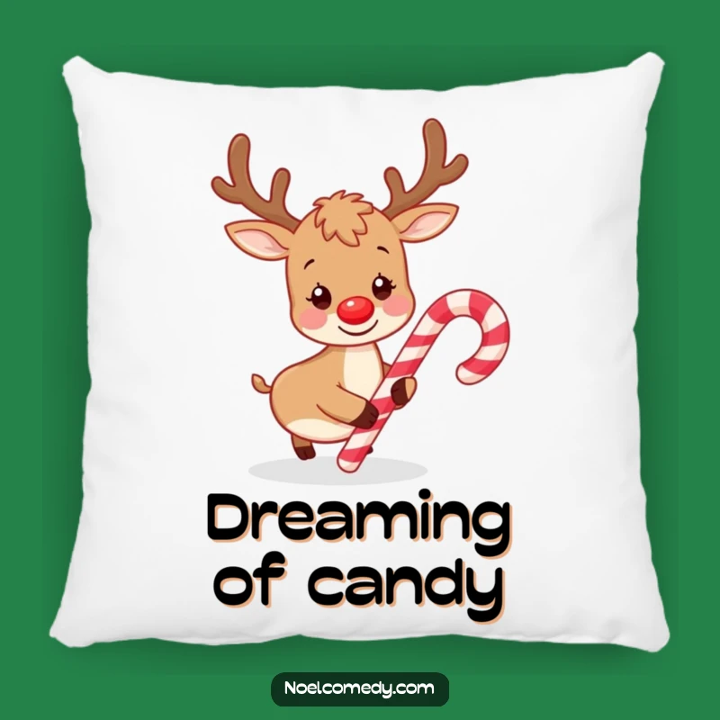 Funny Playful Reindeer Candy Cane Pillow: Cozy Comfort with Festive Fun