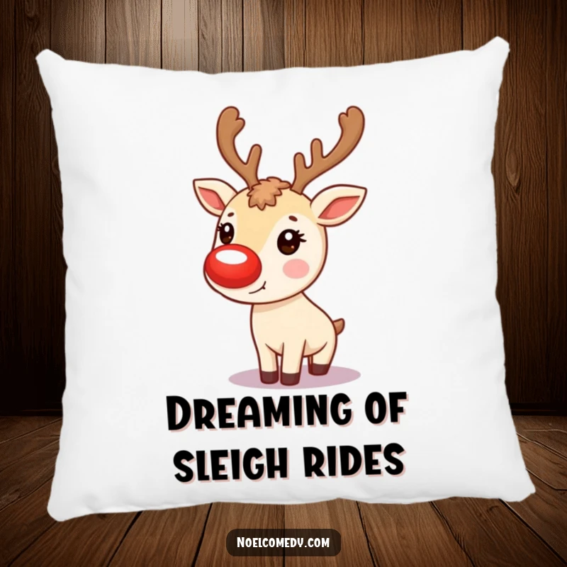Funny Pillow: A soft, decorative pillow with a cute reindeer and its glowing red nose, bringing cozy holiday humor.
