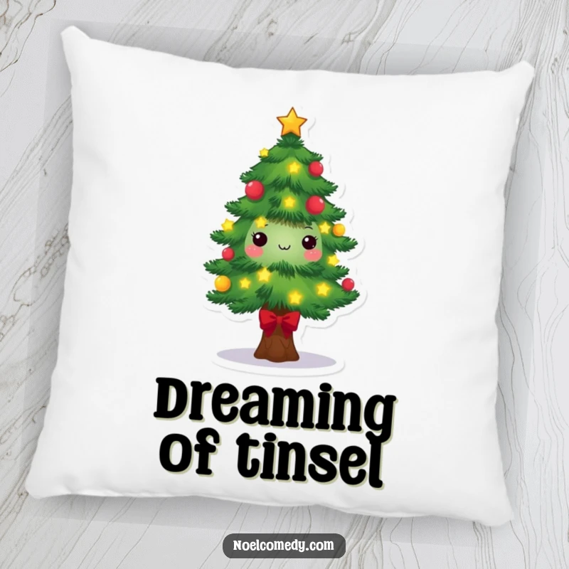 Festive Pine Tree Pillow: A charming pine tree character decorated with twinkling lights and stars, offering cozy holiday comfort and cheer.