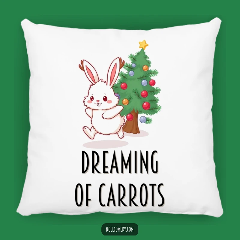 Funny Bunny Antlers Pillow: Cozy Christmas Humor for Your Sofa