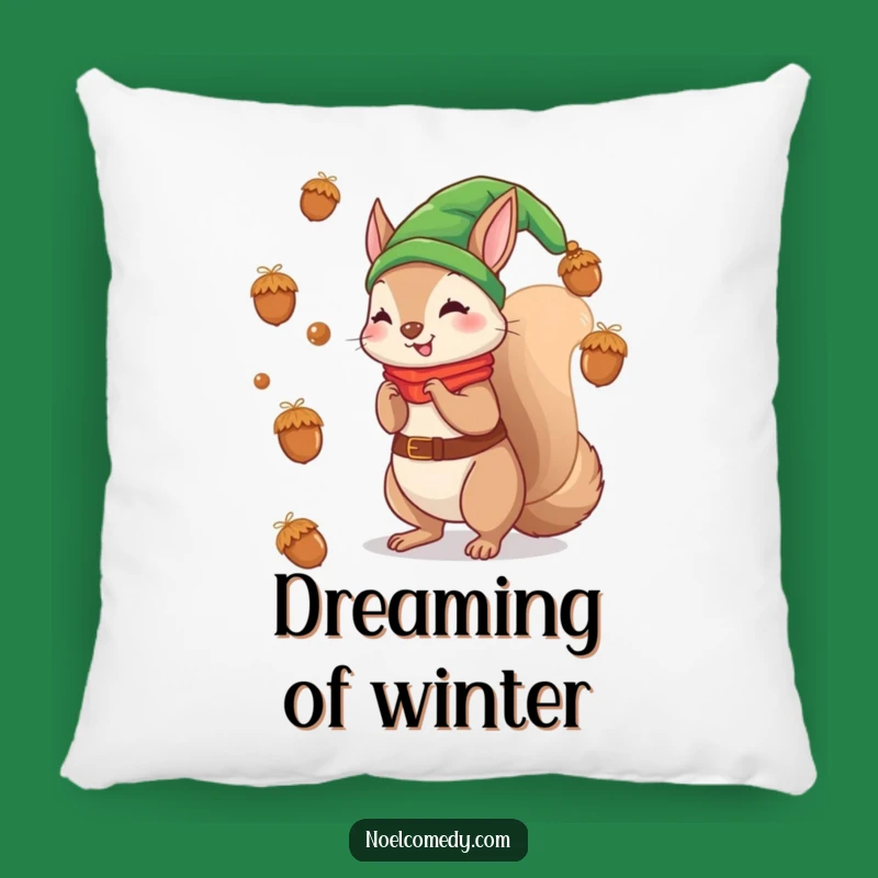 Funny Elf Squirrel Pillow: Cozy Holiday Accent, Playful Acorn Pillow Gift