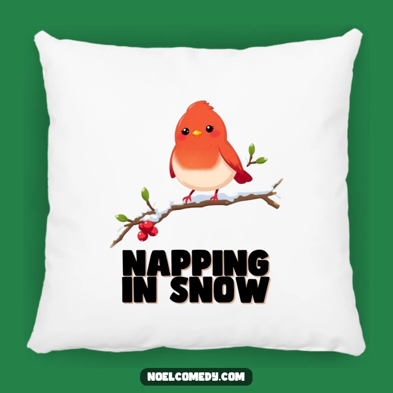 Funny Robin Pillow: Cheerful Bird on Snowy Branch Accent Pillow, Cozy Funny Gift