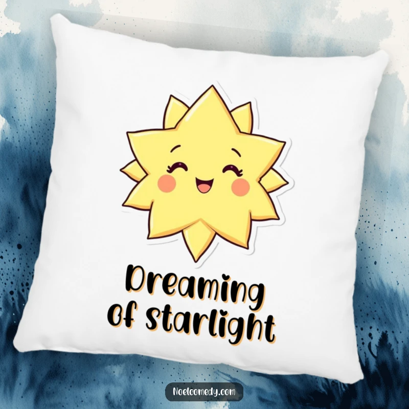 Funny pillow with a radiant star character wearing a joyful expression, bringing celestial warmth and happiness to any room.