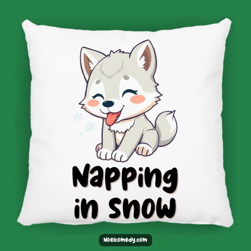 Funny Wolf Pup Snowflakes Pillow: Cozy Pup's Festive Accent for a Snuggly Gift