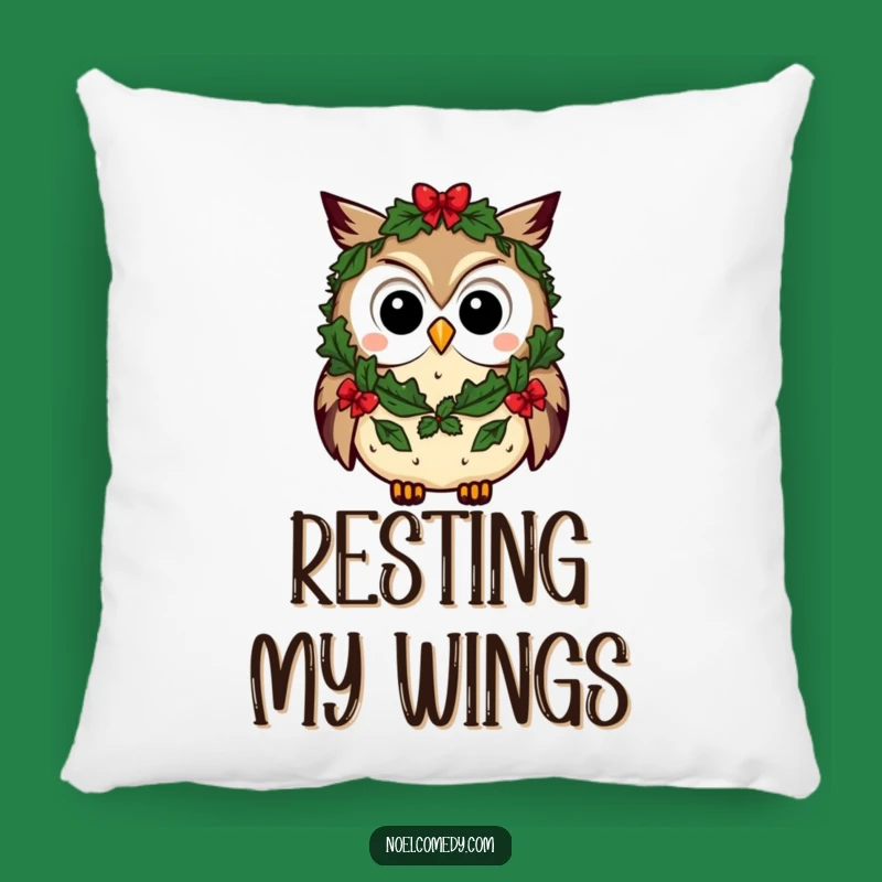 Comfortable Funny Owl Pillow: Curious Character in Festive Wreath, Cozy Holiday Decor