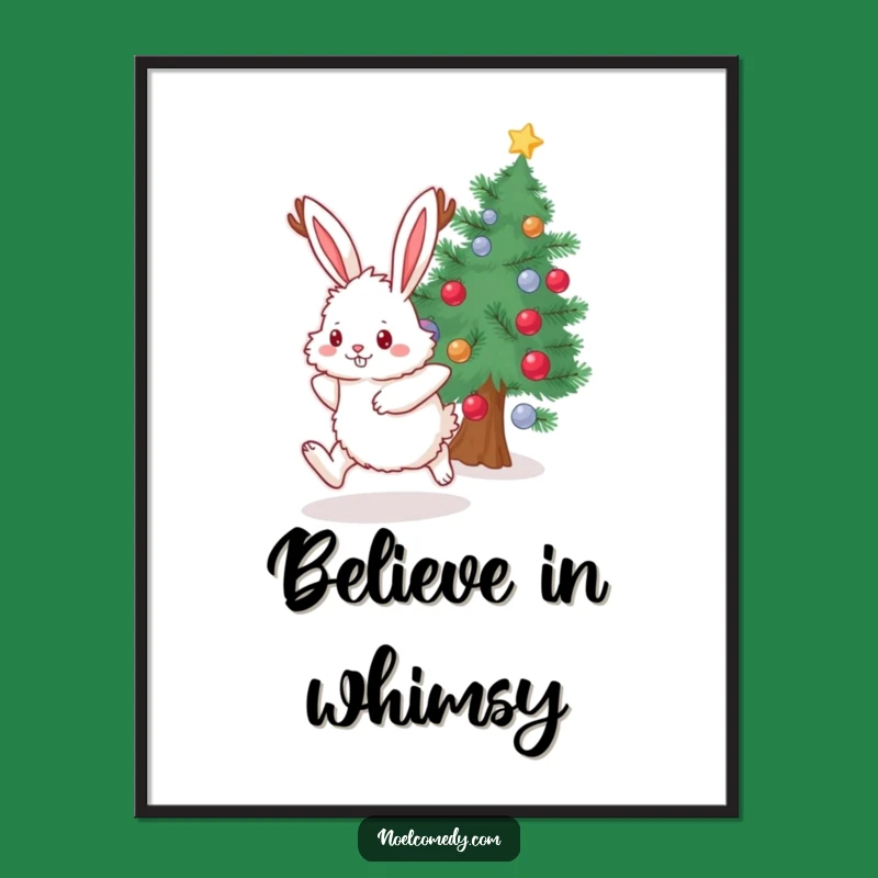 Funny Bunny Antlers Digital Art: Whimsical Christmas Humor Print