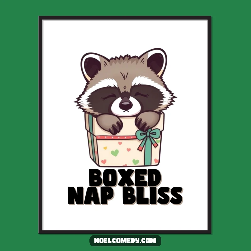 Funny Sleepy Raccoon Digital Art: Cozy Gift Box Instant Download