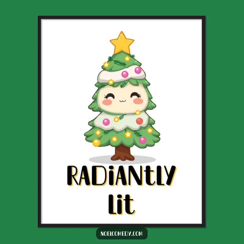 Funny Christmas Tree Digital Art: Twinkling Lights & Stars Print for Festive Decor