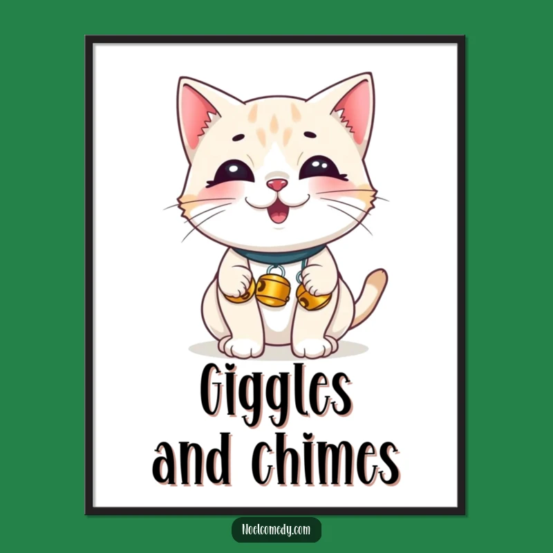 Funny Giggling Cat Jingle Bells Digital Art - Whimsical Decor, Humorous Cat Gift