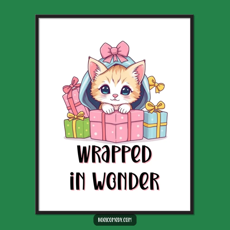 Funny Kitten Christmas Digital Art: Playful Gift Pile Holiday Print