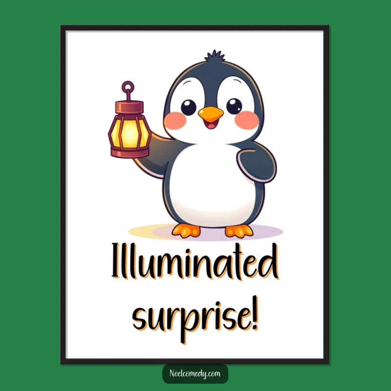 Funny Penguin Lantern Surprise Digital Art: Instant Whimsical Decor