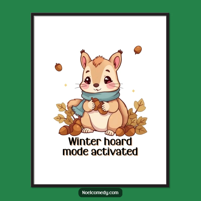 Funny Squirrel Digital Print: Cute Acorn Collector w/ Scarf, Instant Art Gift