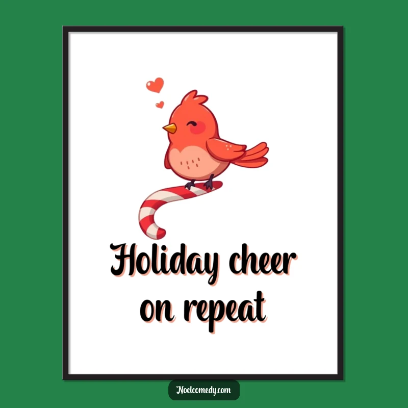 Funny Red Bird Digital Print: Merry Candy Cane Singer, Instant Holiday Art Gift