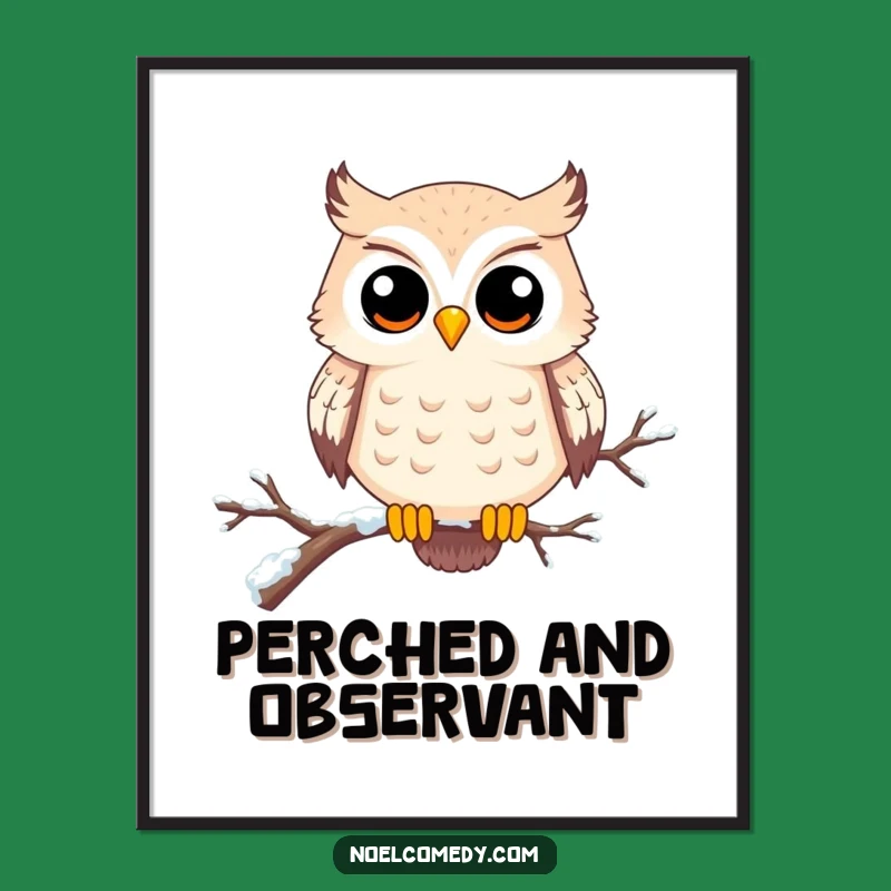 Funny Owl Digital Art: Charming bird character art, a perfect funny winter gift.