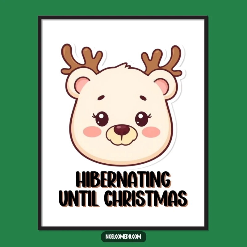 Smiling Bear Reindeer Digital Art, Festive Decor Gift, Instant Cheer