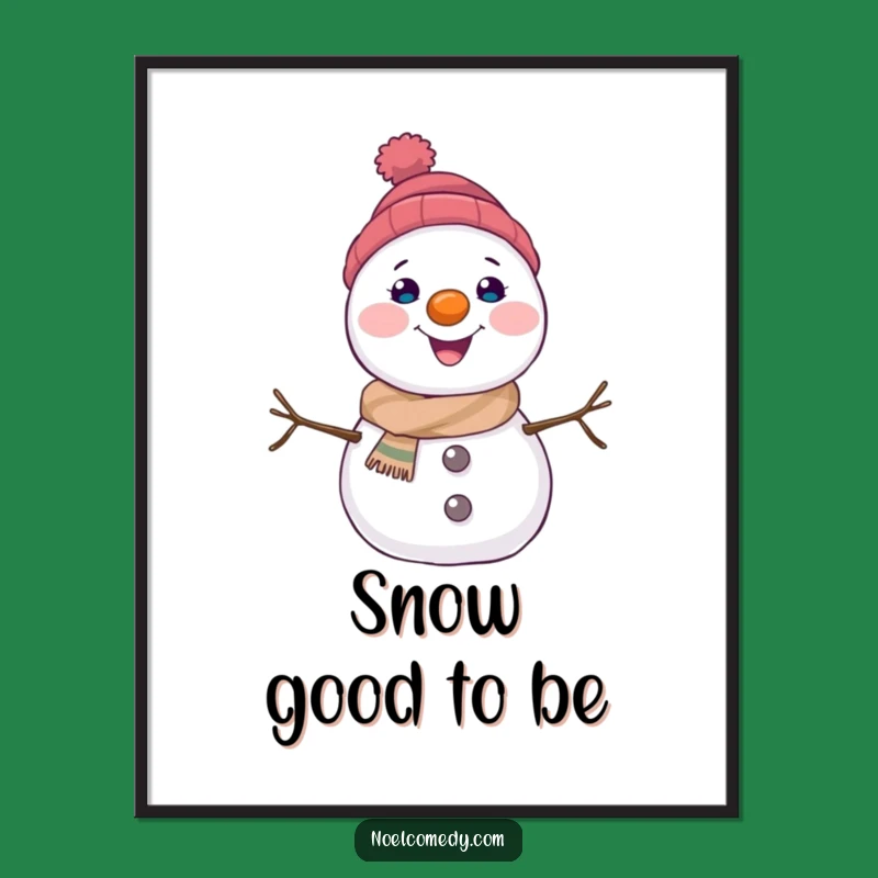 Funny Snowman Digital Art: Joyful Character with Carrot Nose, Instant Winter Wall Decor